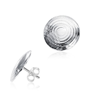 Textured Disc Circle Silver Ear Stud STS-5607